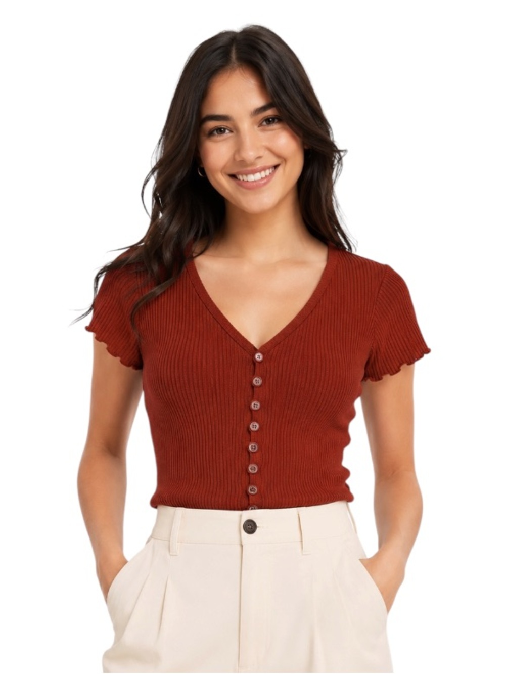 ⭐️ American Eagle ($40) Outfitters V-Neck Button Front Ribbed Tee - PTP 18